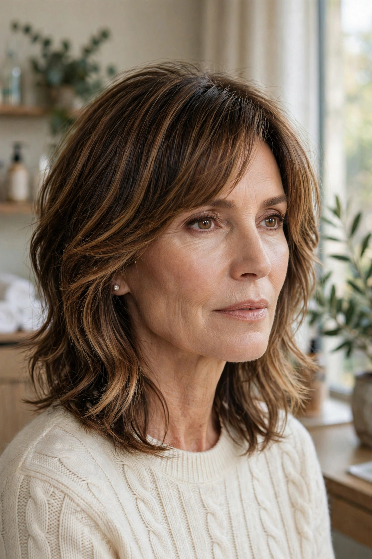 Dimensional brunette medium shag