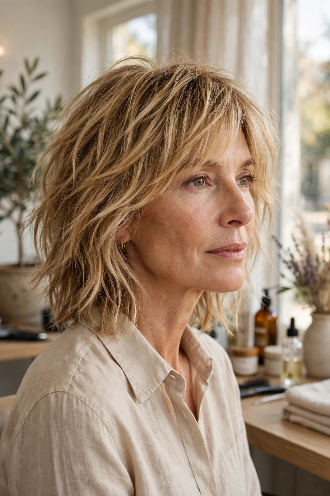 Wheat blonde medium shag