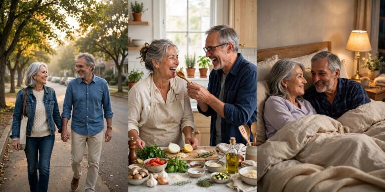 Retired couple enjoying more time together with daily rituals and shared joy