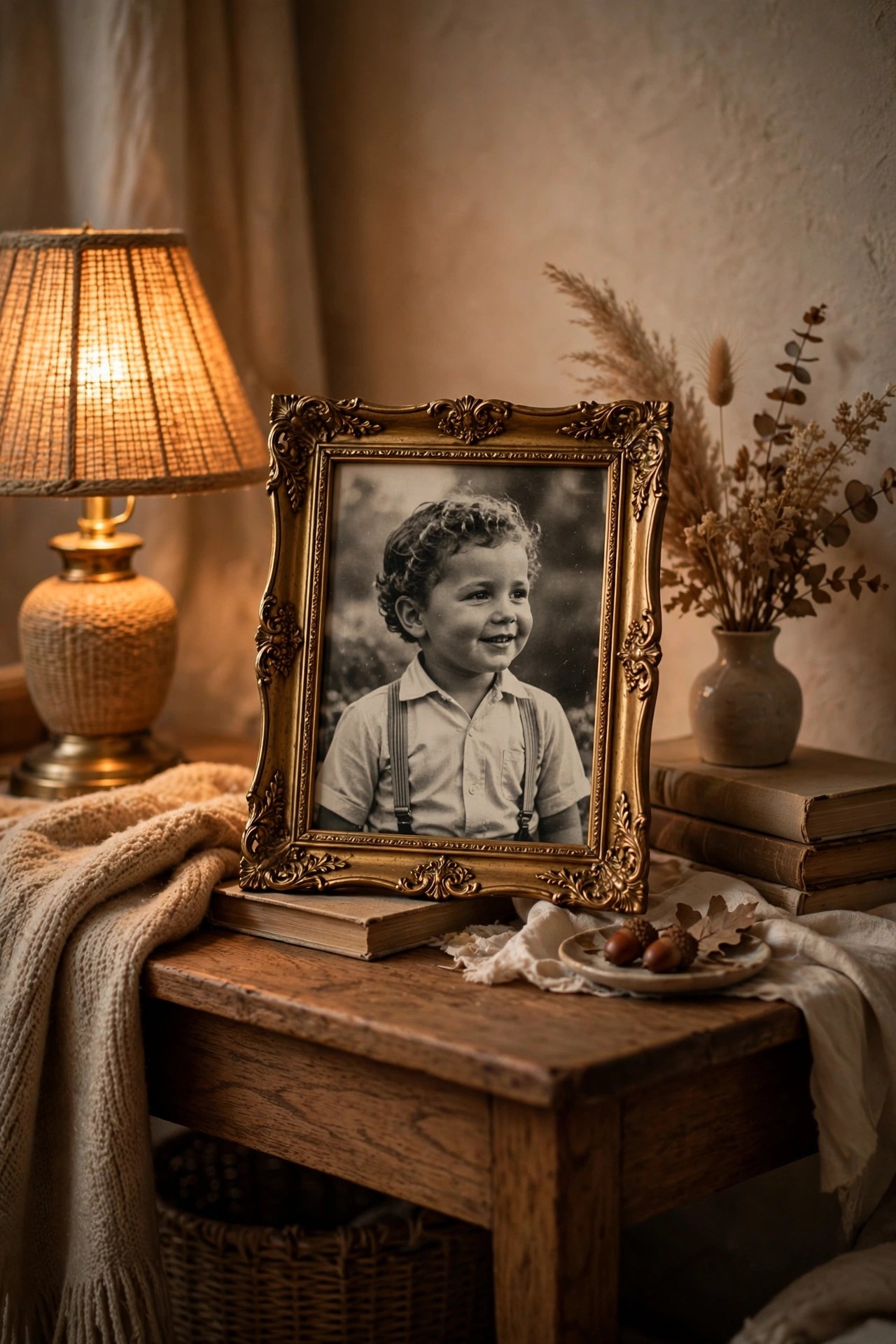 Vintage childhood photo of mother in an elegant frame, nostalgic Mothers Day keepsake