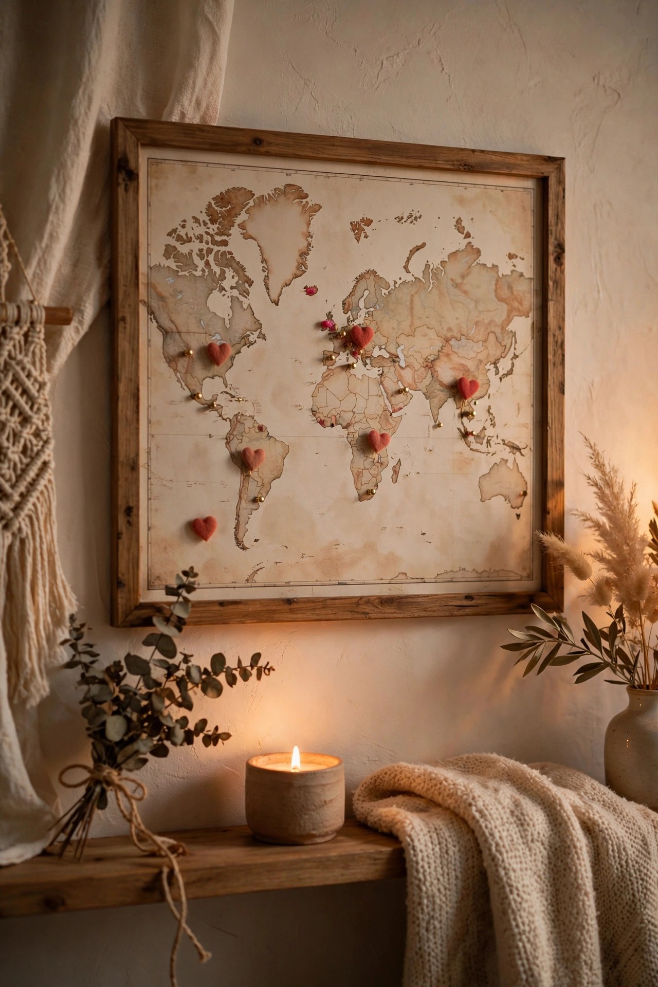 Framed map marking meaningful family places with hearts, sentimental Mothers Day gift