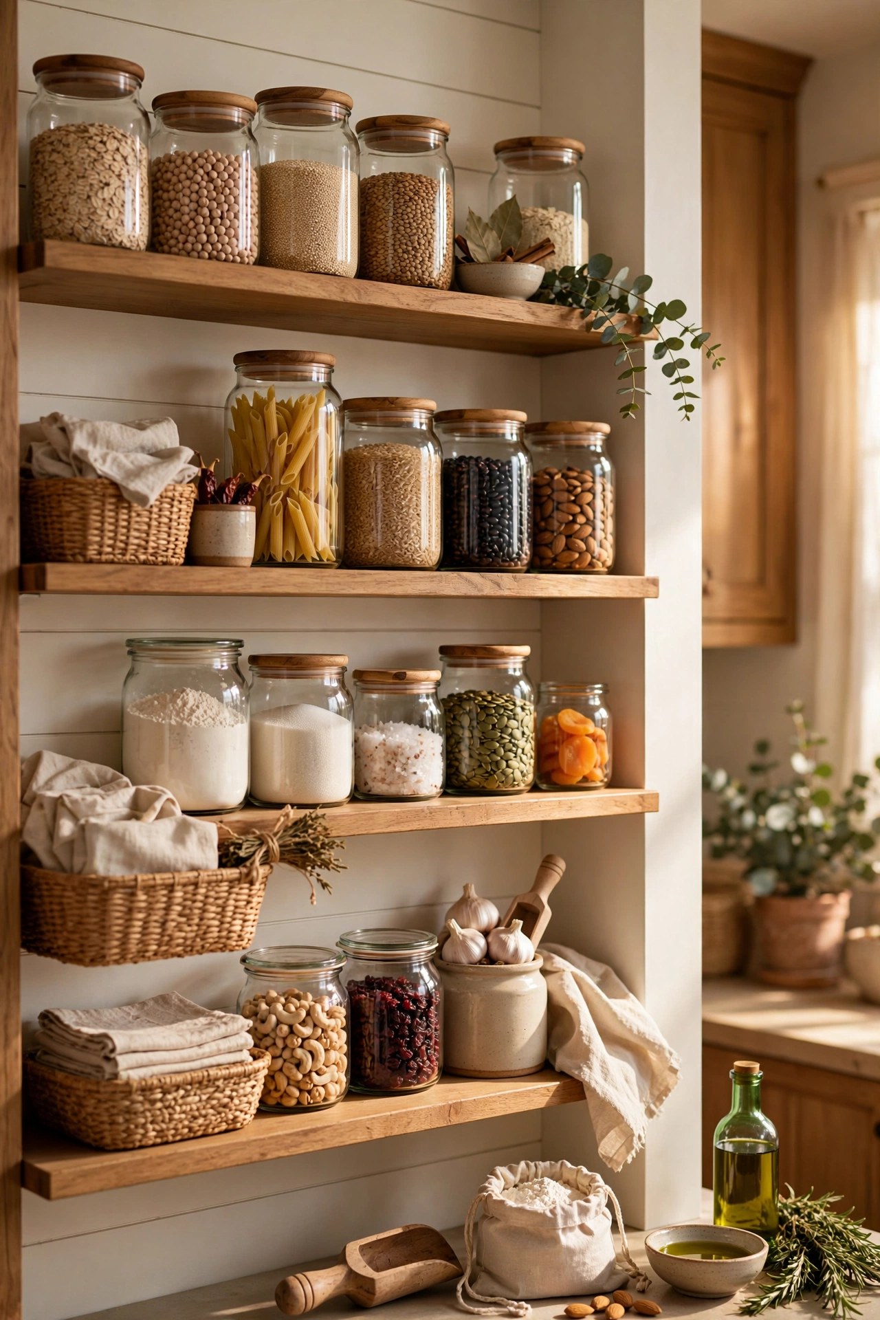 Beautifully organized pantry shelves with quality staples, thoughtful practical gift