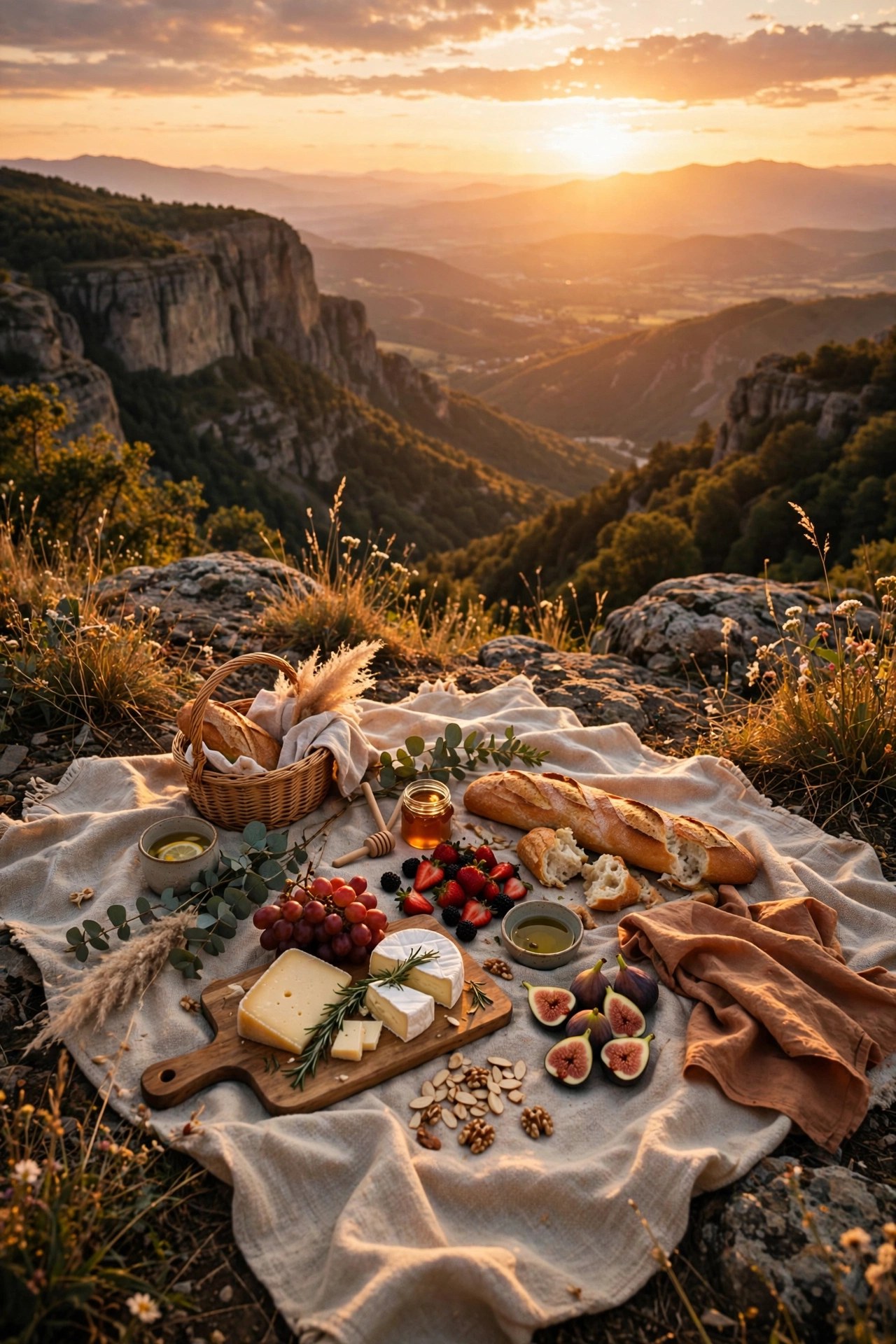 Couple enjoying a sunset picnic with a scenic view, Mothers Day experience gift