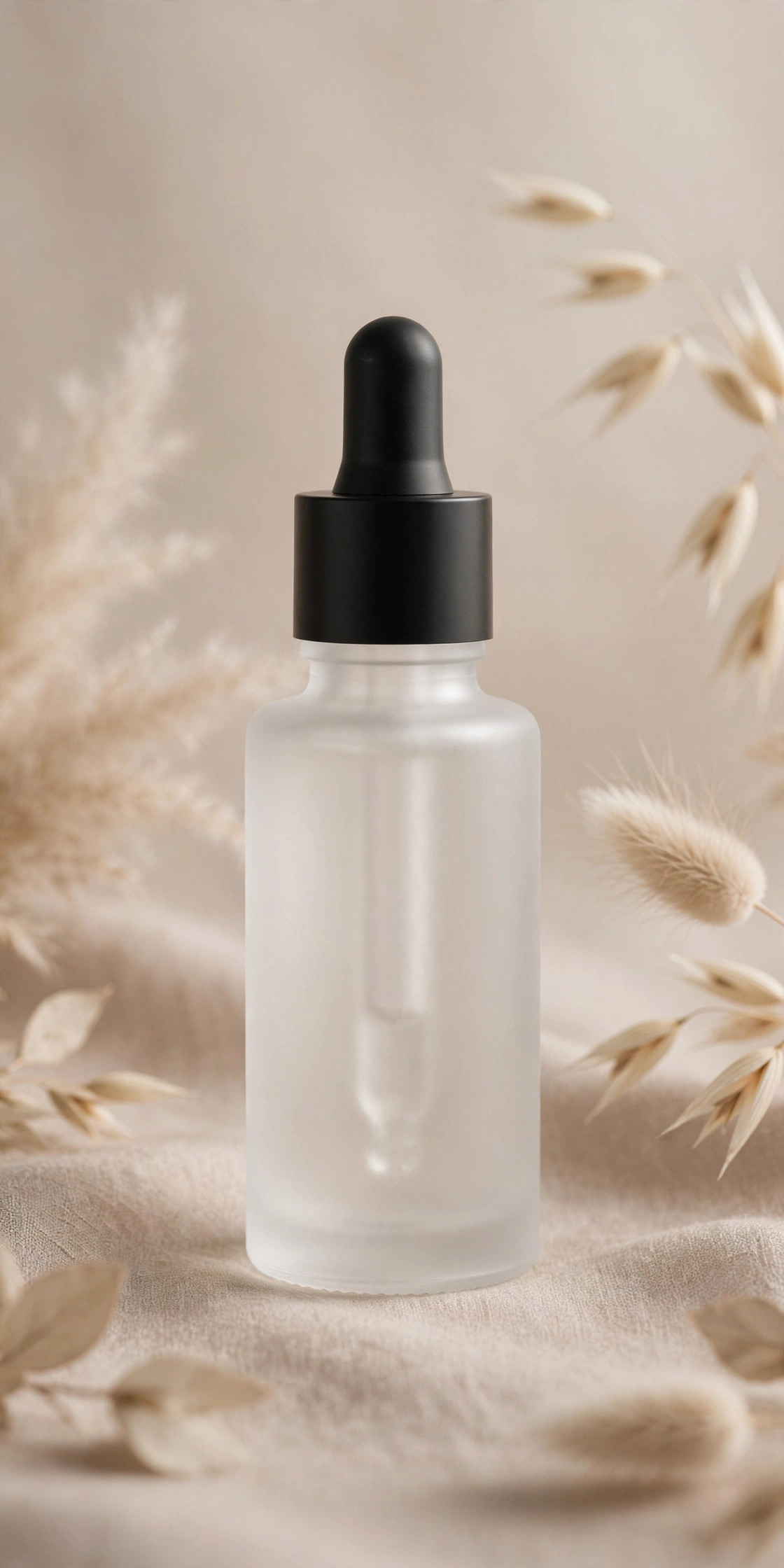 Unbranded frosted glass dropper bottle of peptide neck serum
