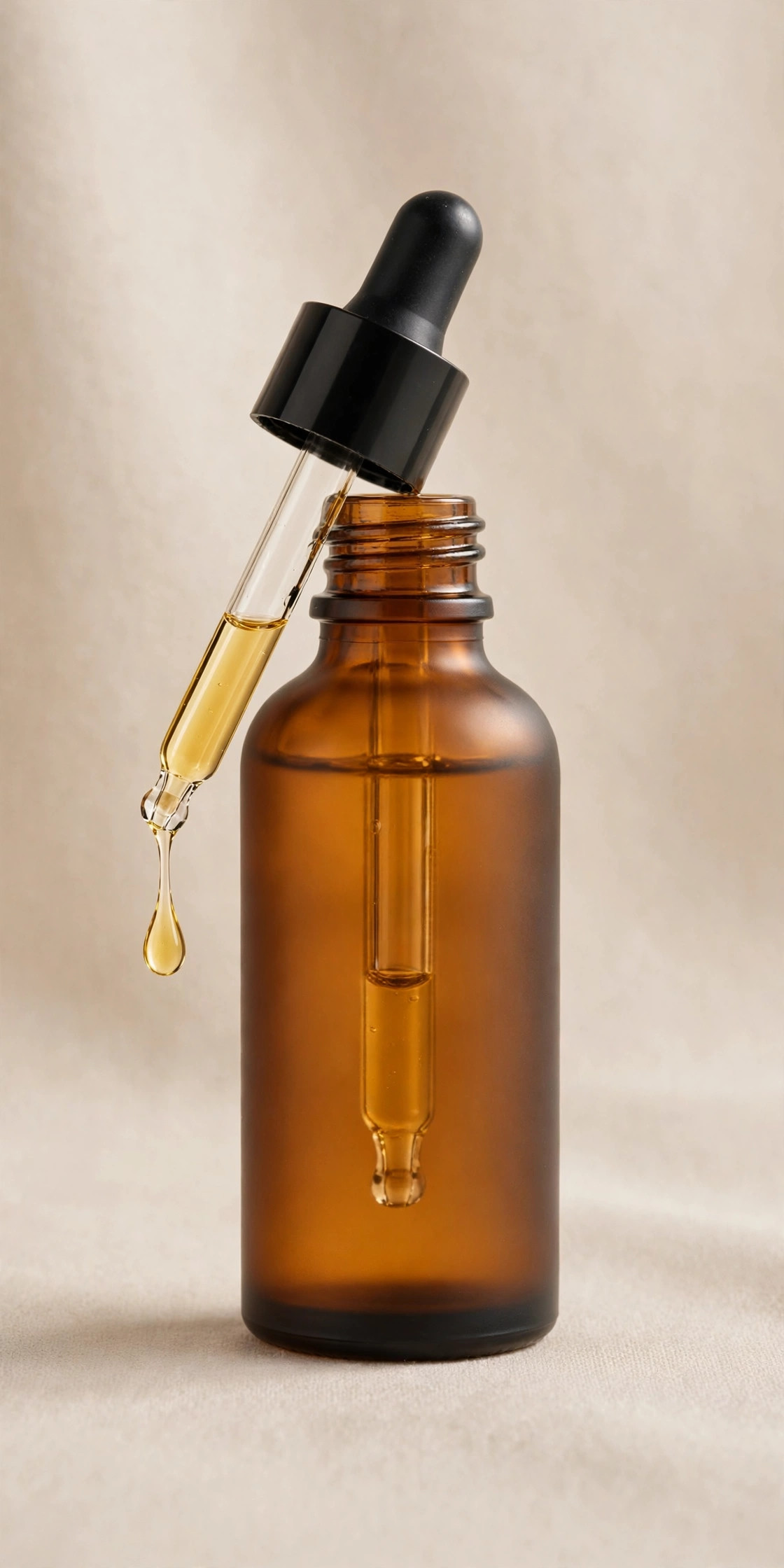 Amber glass dropper bottle of vitamin C neck serum