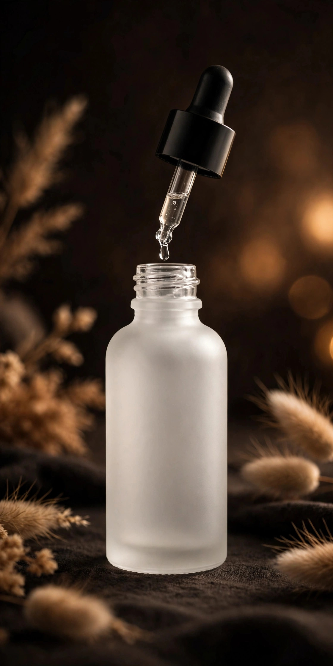 Unbranded frosted glass dropper bottle of niacinamide night serum