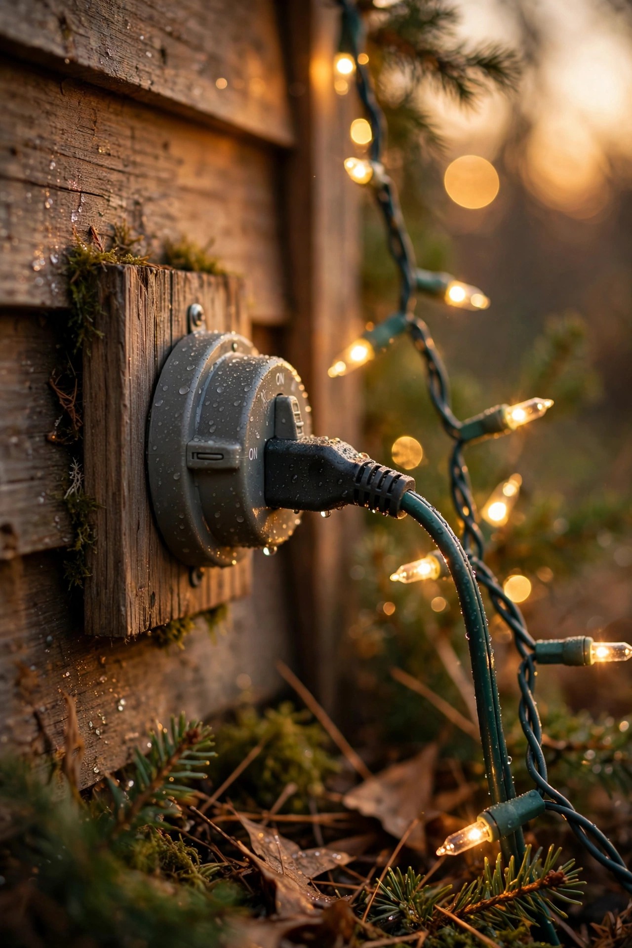 Outdoor timer plugs controlling Christmas lights automatically