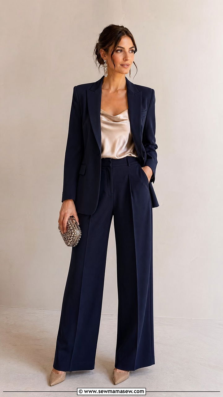 Wide-Leg Trouser Suit + Silk Camisole - outfit idea for women over 50