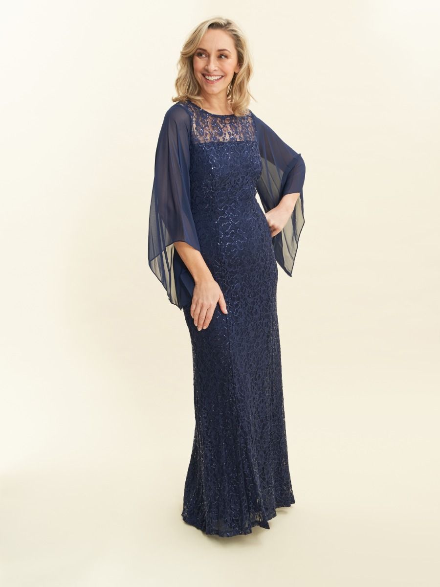 Midnight Blue Sequin Dress + Sheer Sleeves - outfit idea for women over 50