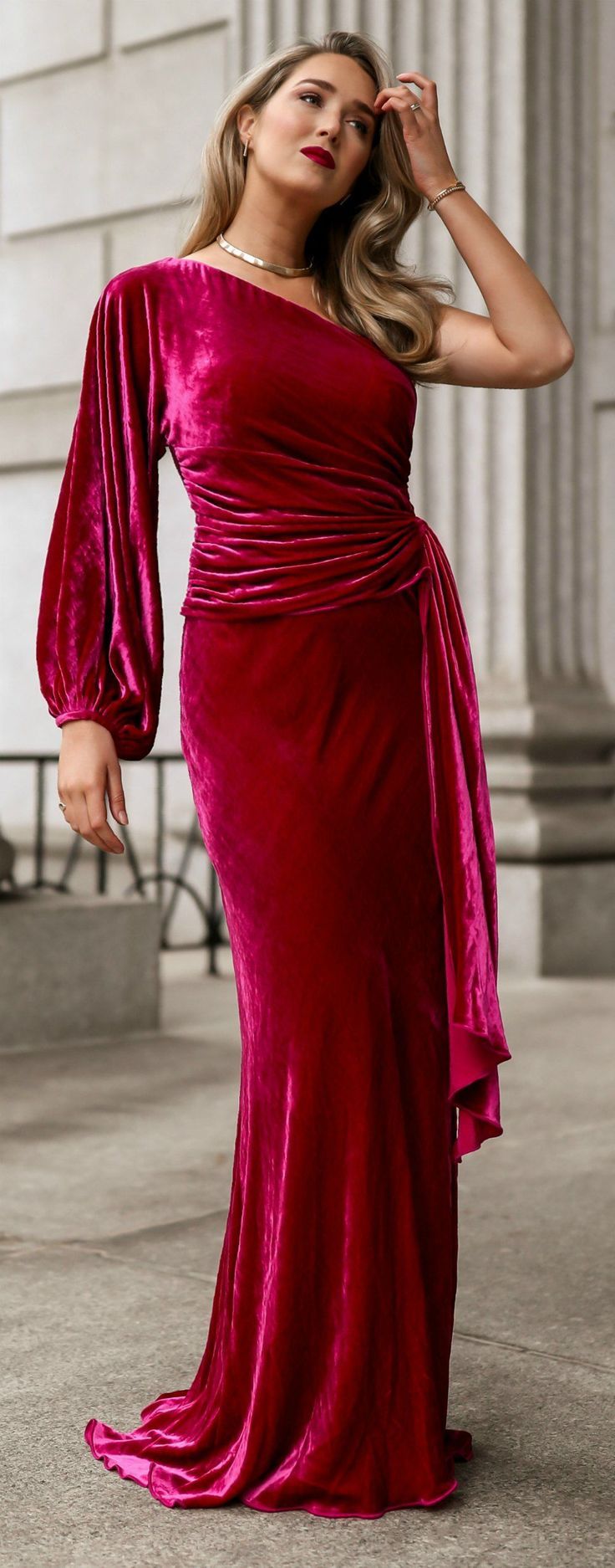 Black Column Gown + Burgundy Velvet Wrap - outfit idea for women over 50