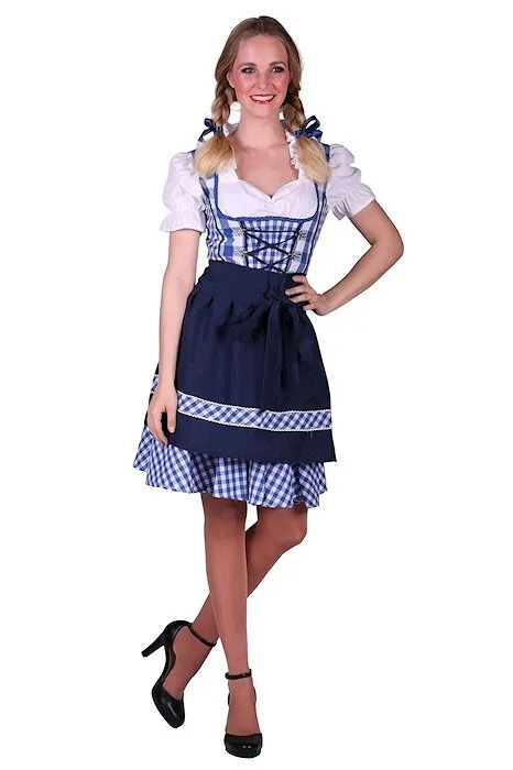 Blue Checked Dirndl + Navy Apron + Braided Hair - outfit idea for women over 50