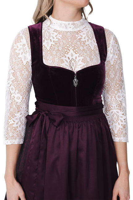 Burgundy Velvet Dirndl + Cream Lace Blouse - outfit idea for women over 50