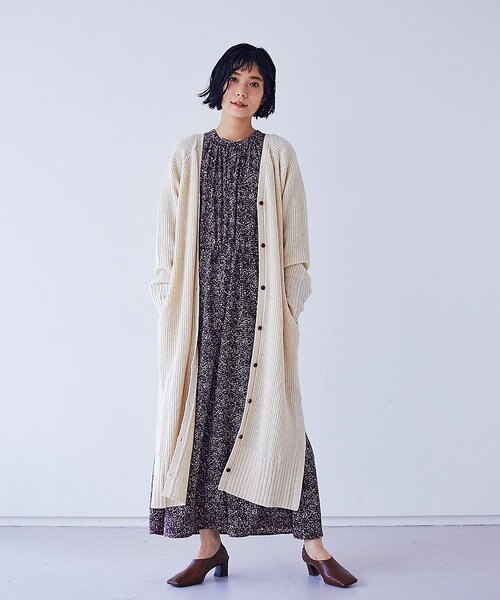 Long Cardigan + Floral Midi Dress + Tall Boots - outfit idea for women over 50