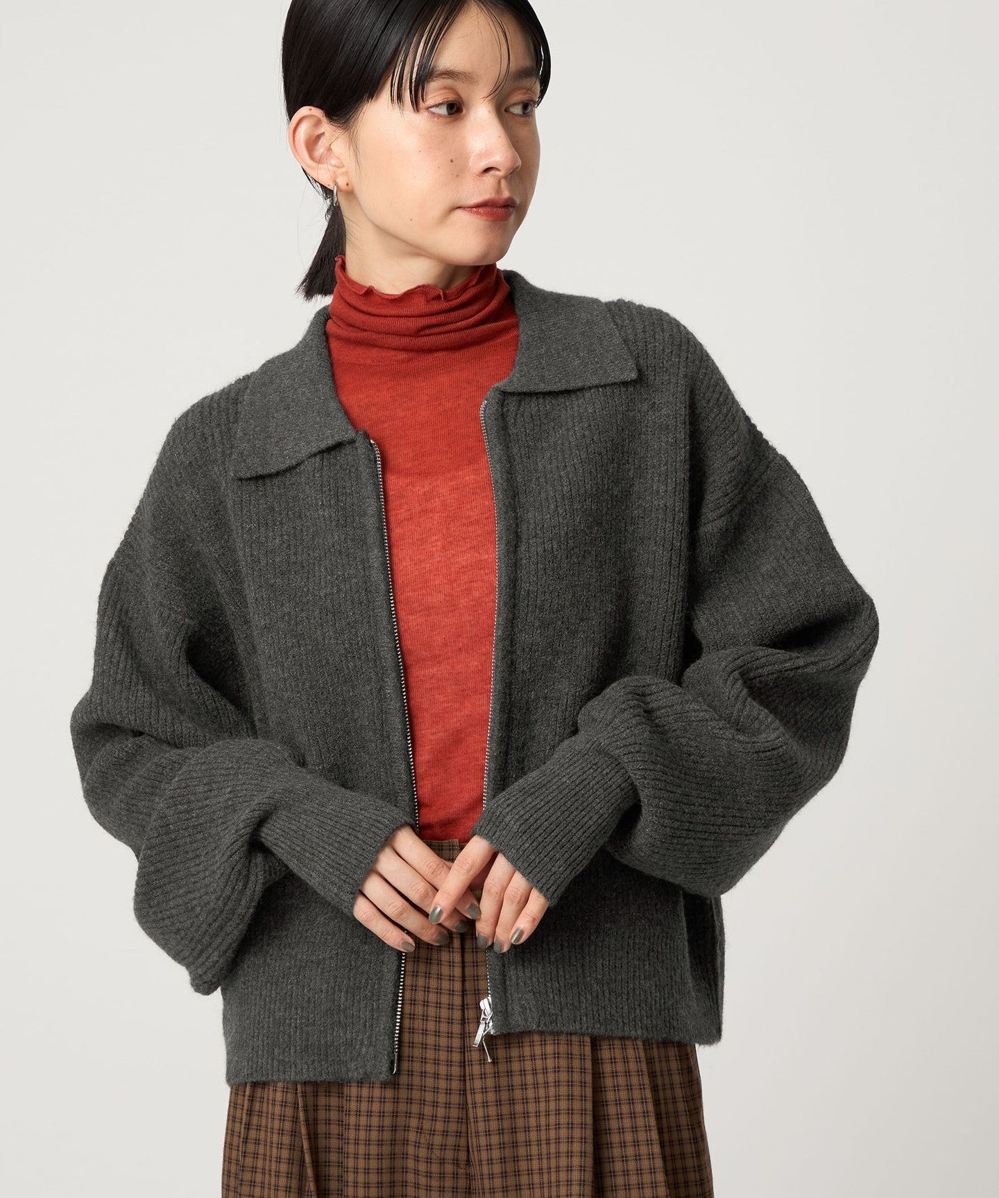 Long Cardigan + Plaid Skirt + Turtleneck - outfit idea for women over 50