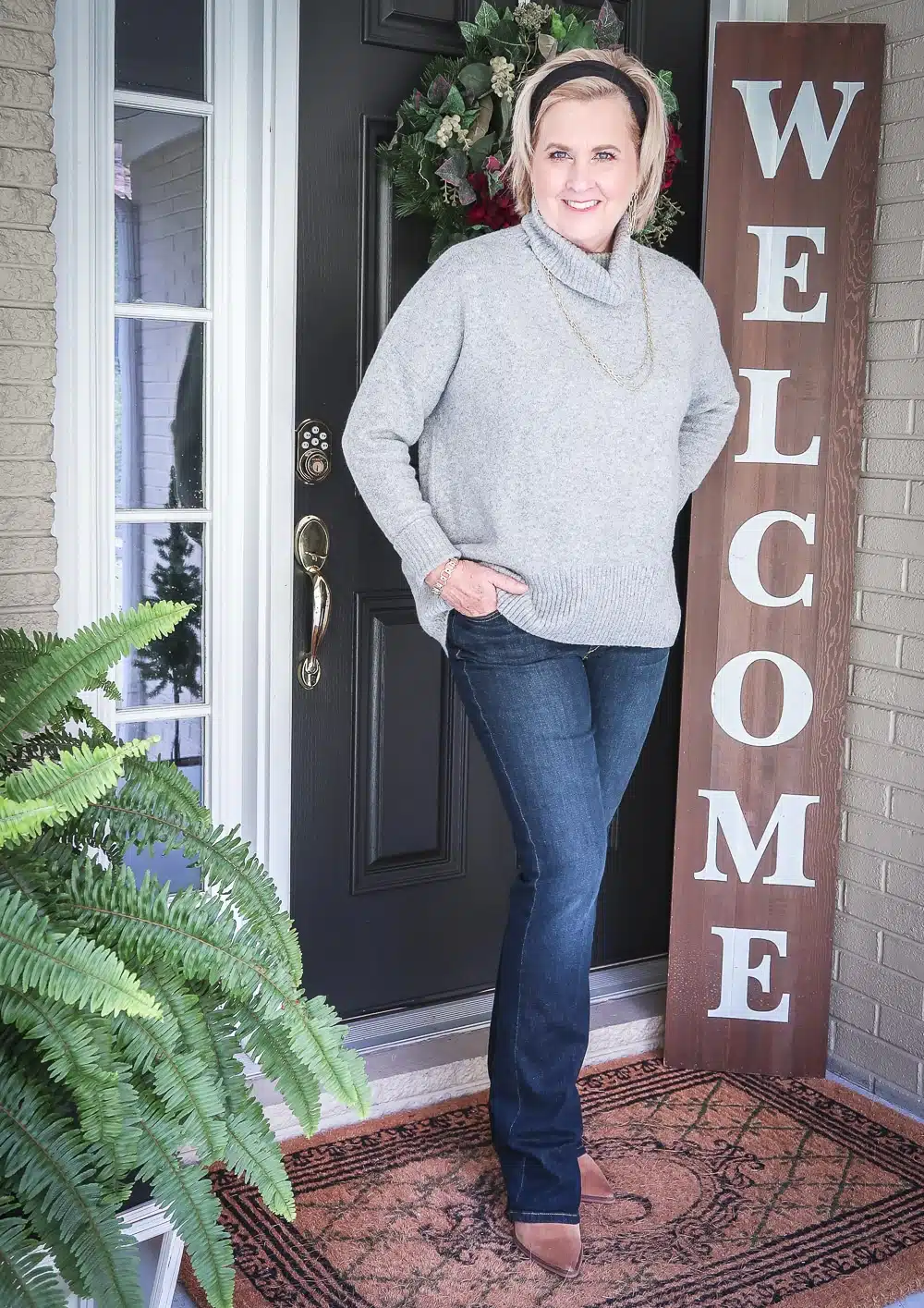 Oversized Sweater + Cropped Wide Jeans → Ankle-Length Straight Jeans - outfit idea for women over 50