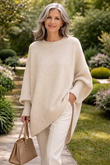 Oversized Sweater Draped Over the Shoulders - outfit idea for women over 50