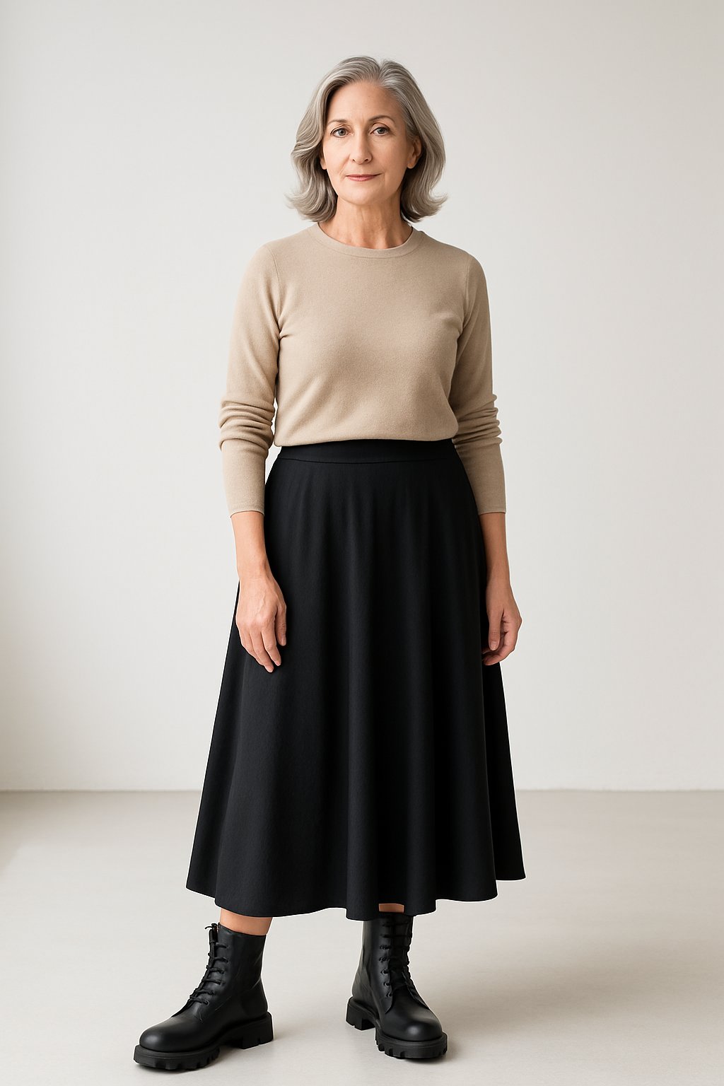 Oversized Sweater Over a Dress → Sweater Over a Slip Skirt - outfit idea for women over 50