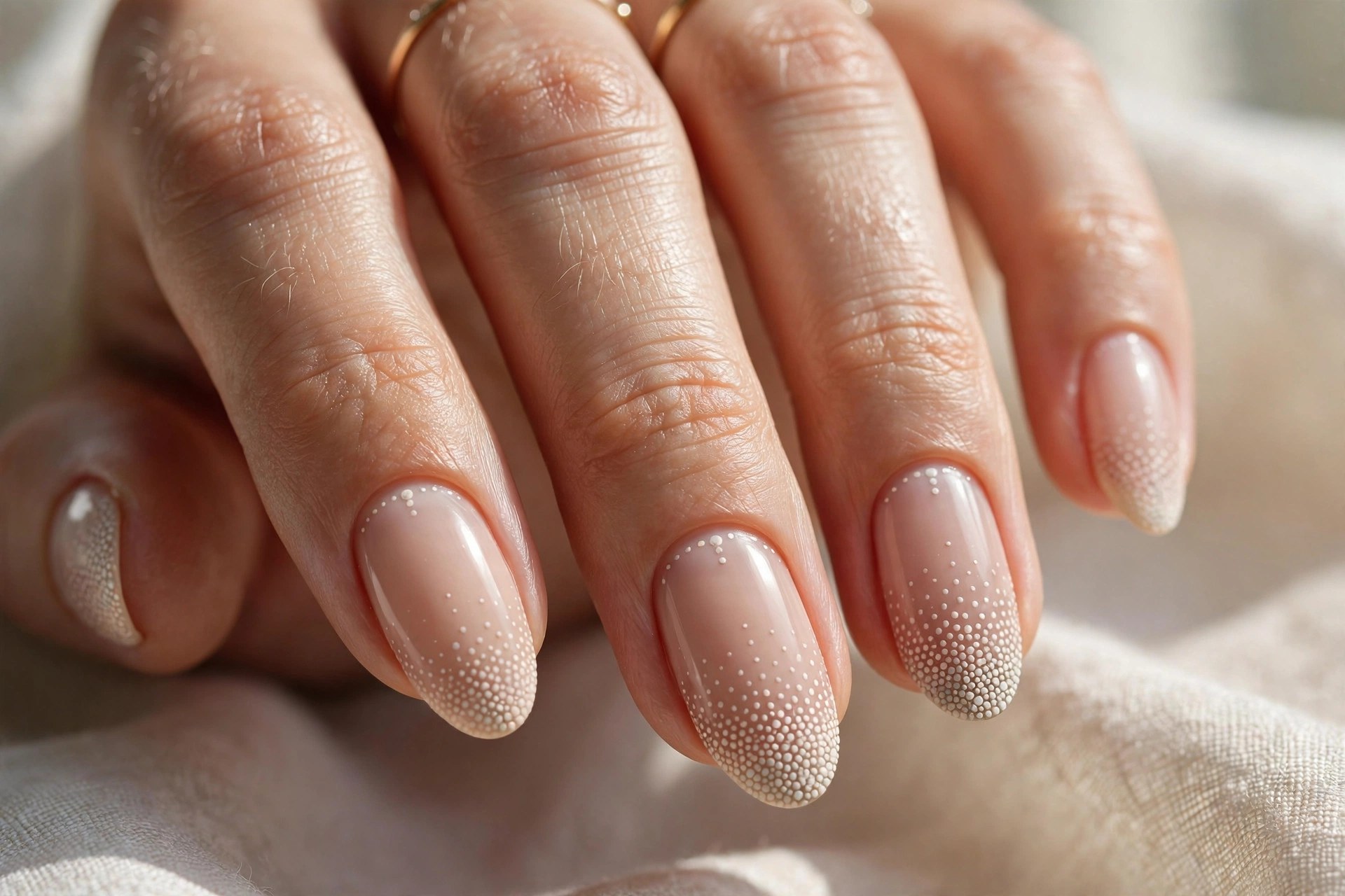 Nude nails with gradient micro dots from cuticle to tip