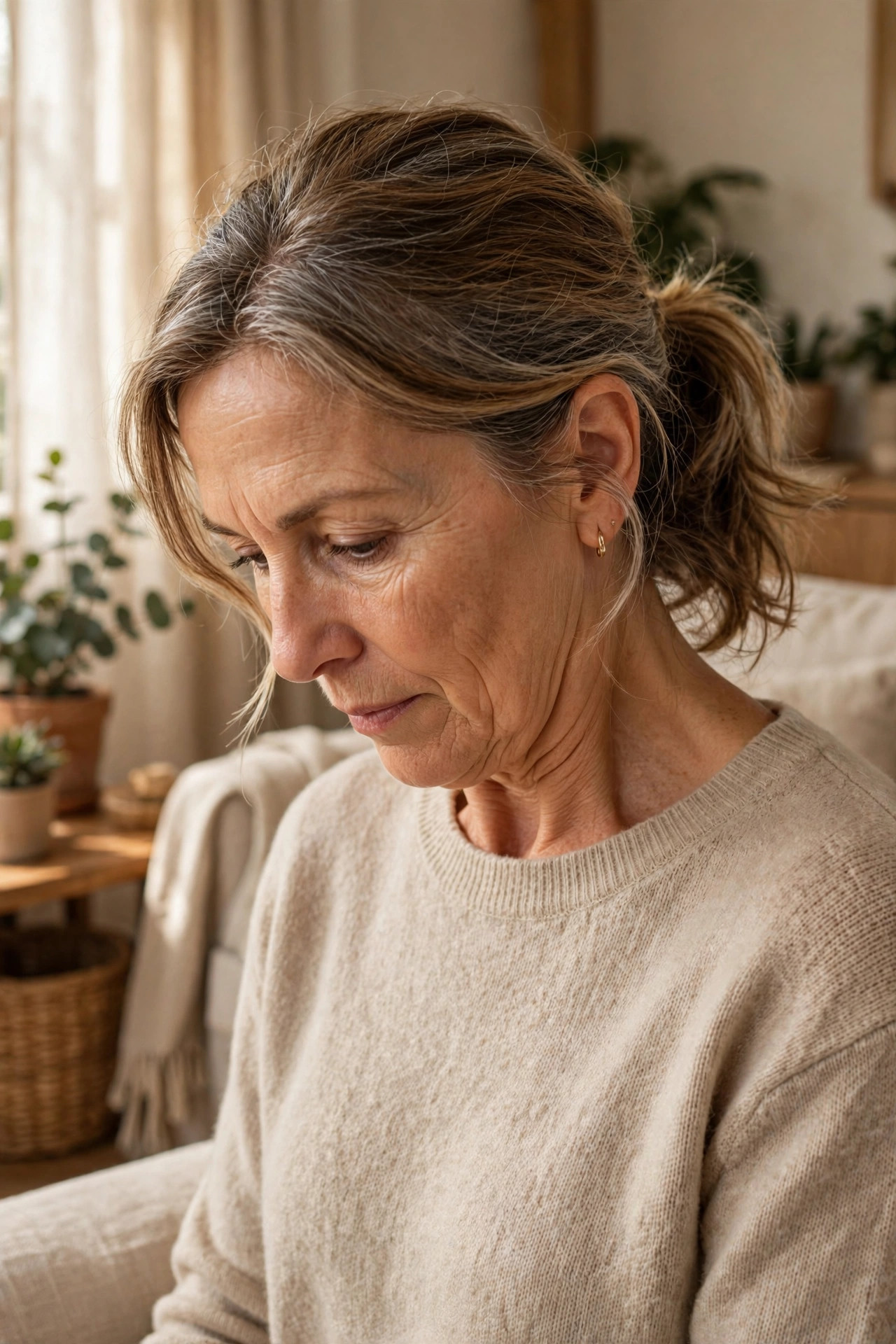 Woman in her 50s doing chin tuck exercise