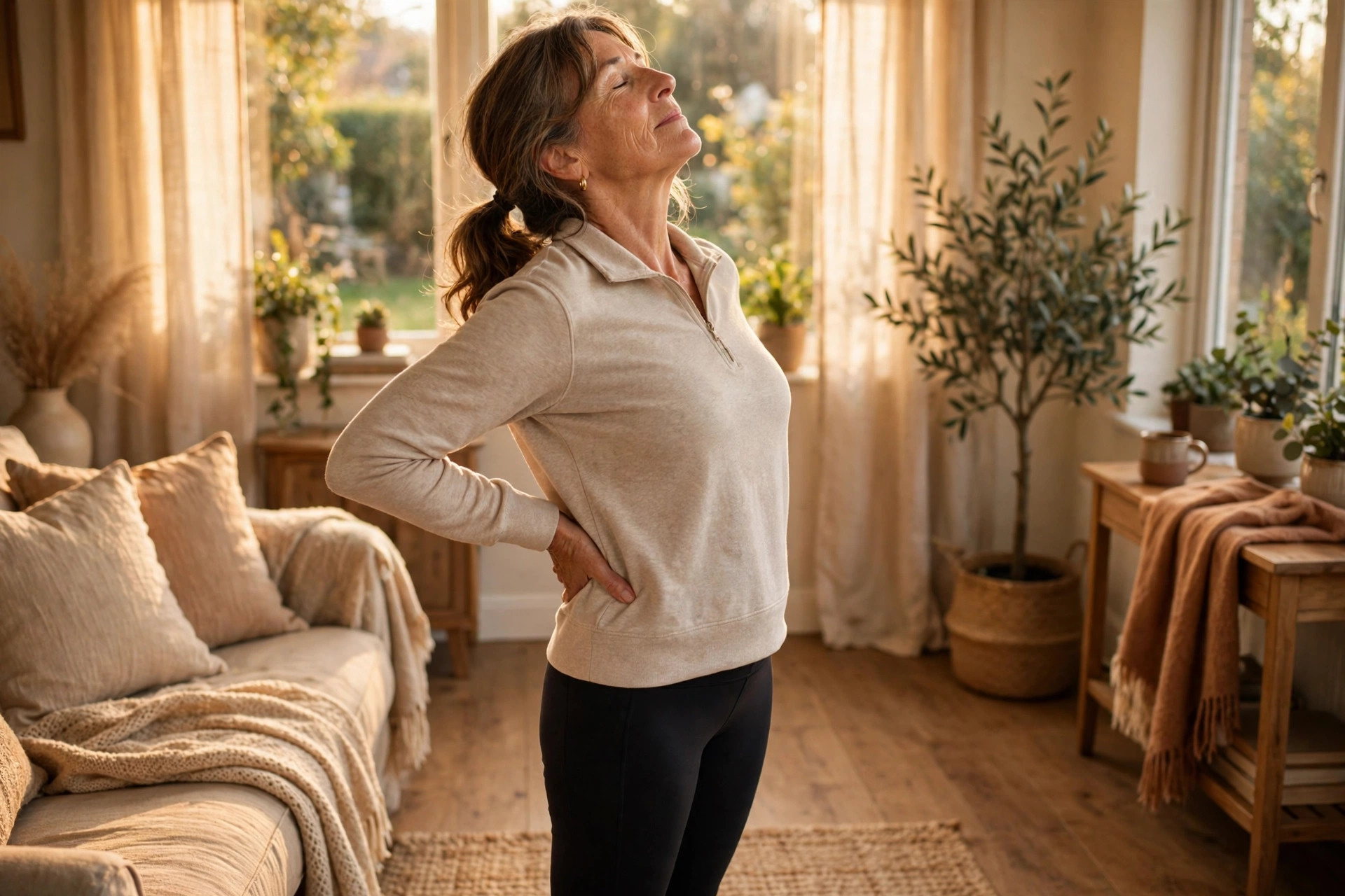 Woman in her 50s doing standing back extension