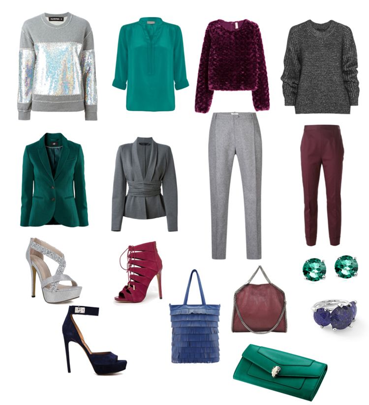 Women in jewel tone burgundy, green and navy outfits for fall group photos