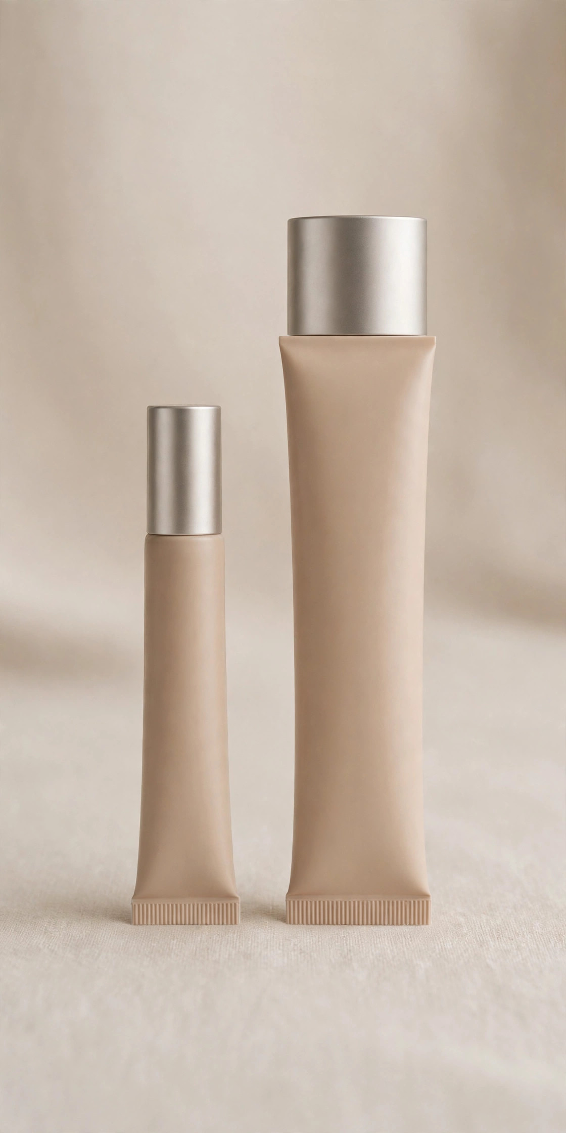 Three small unbranded gentle skincare bottles with botanical sprigs