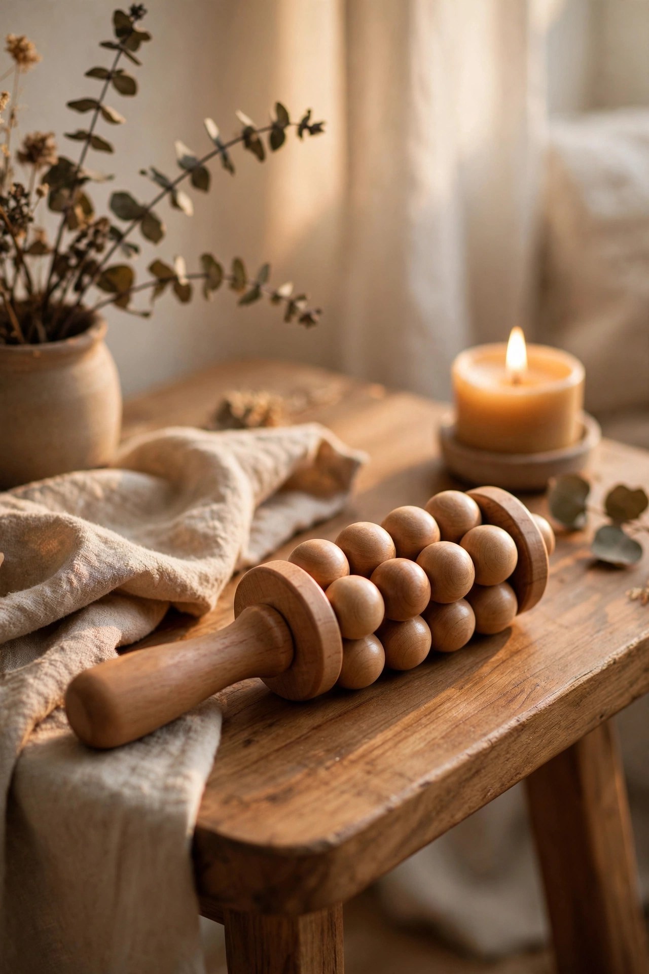 Wooden hand massager roller with smooth beads, soothing hand gift for her