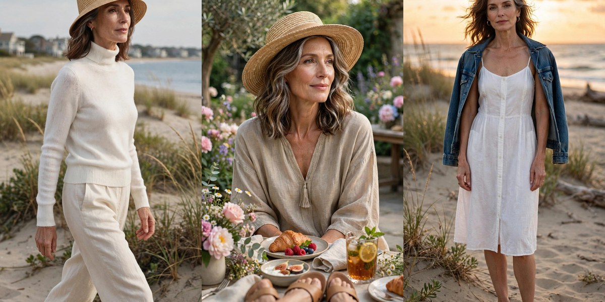 Something's Gotta Give outfits — 19 cozy coastal looks collage