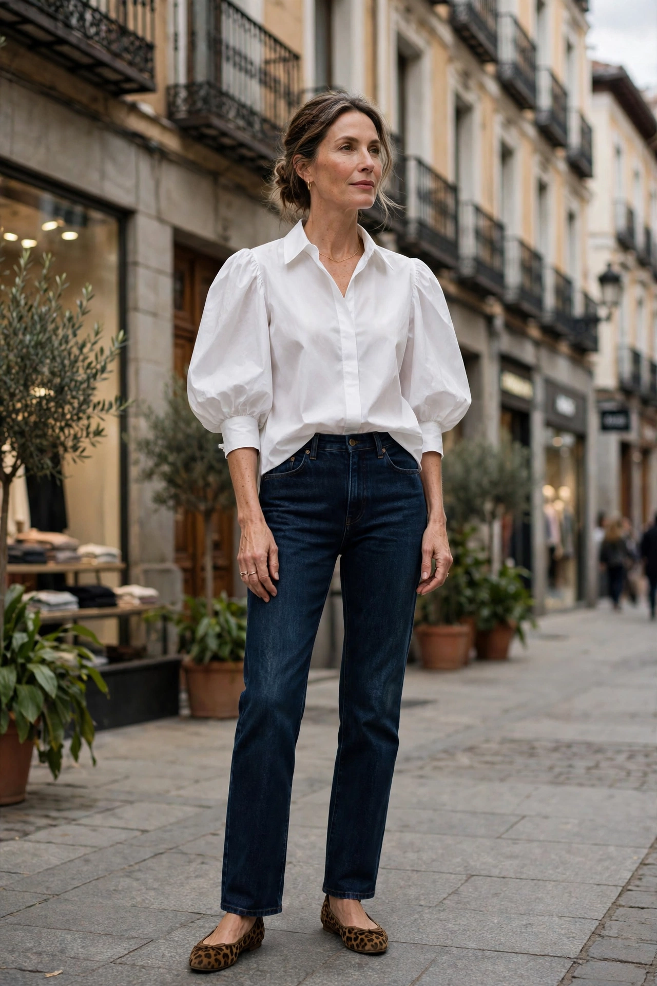Elegant woman over 50 wearing Spanish style outfit idea 12