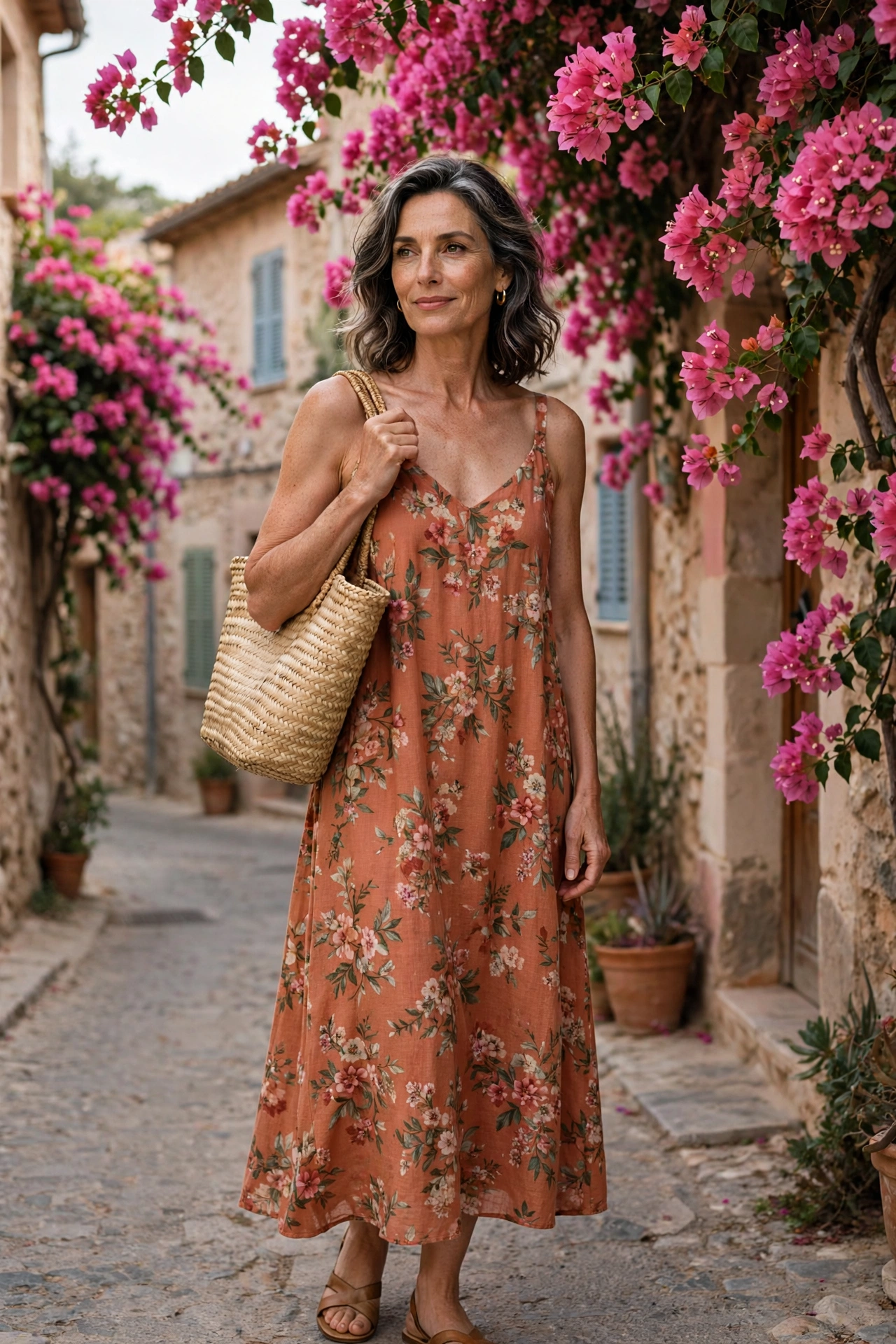 Elegant woman over 50 wearing Spanish style outfit idea 13