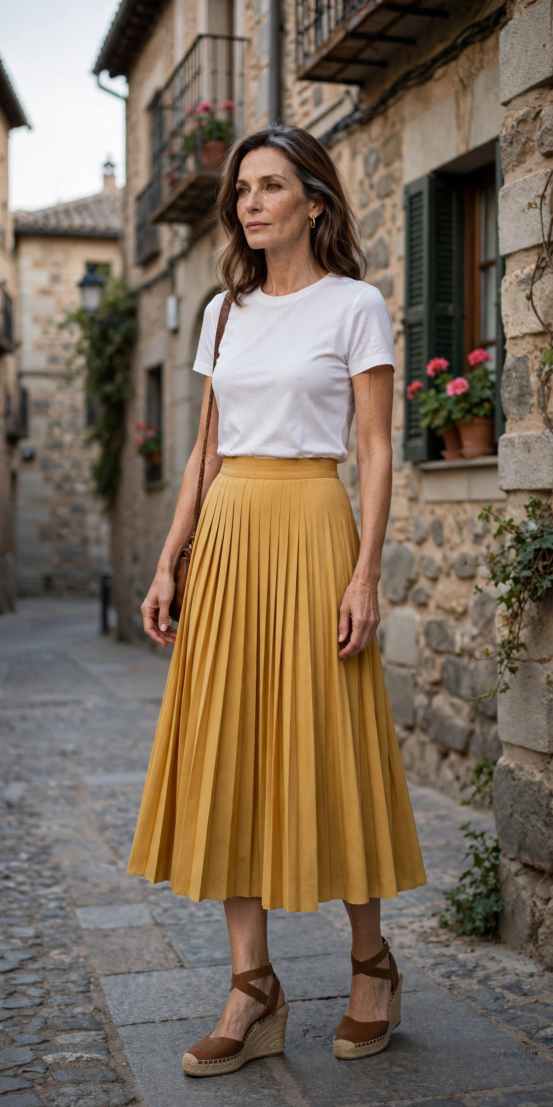 Elegant woman over 50 wearing Spanish style outfit idea 15