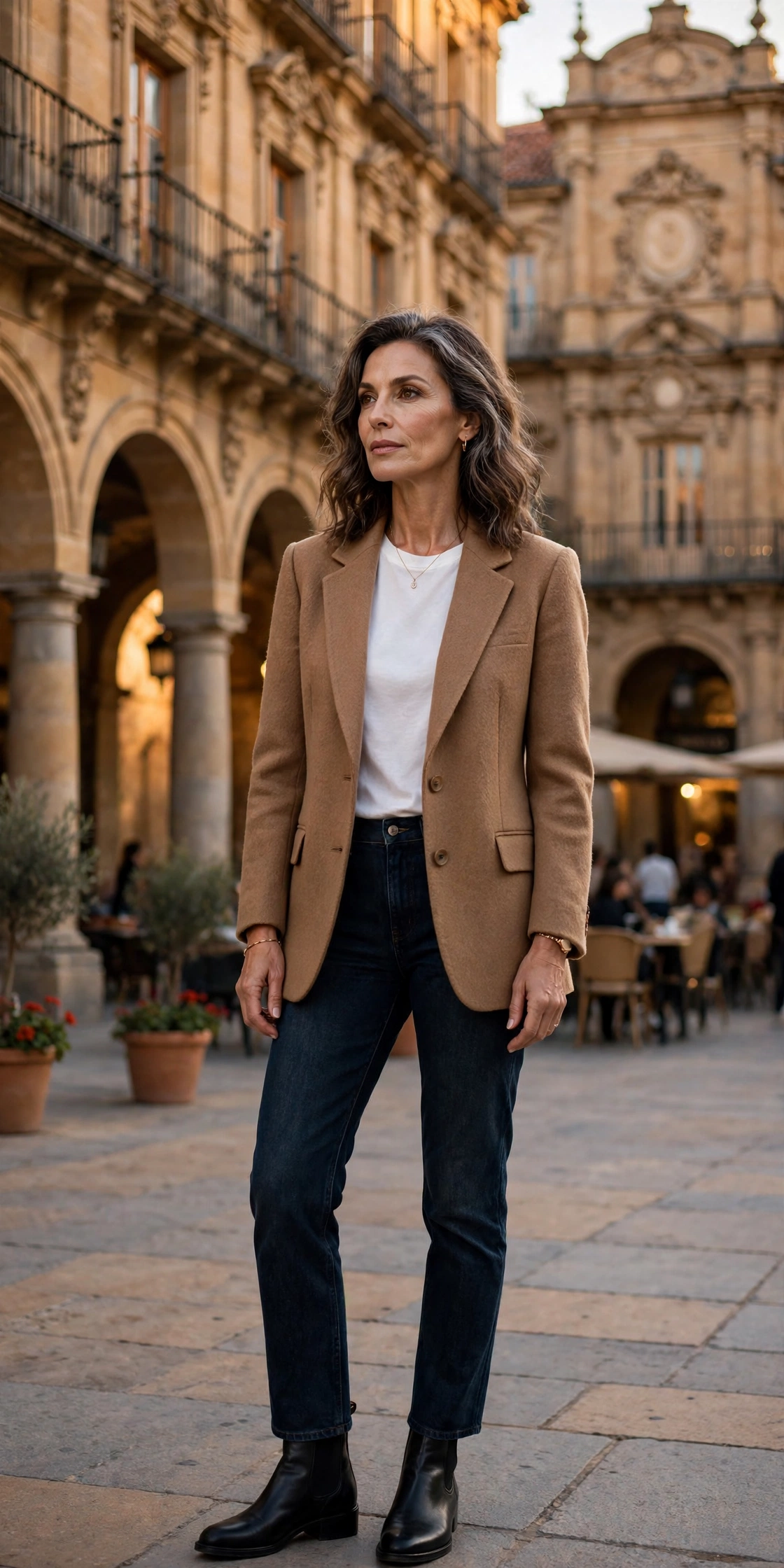 Elegant woman over 50 wearing Spanish style outfit idea 16