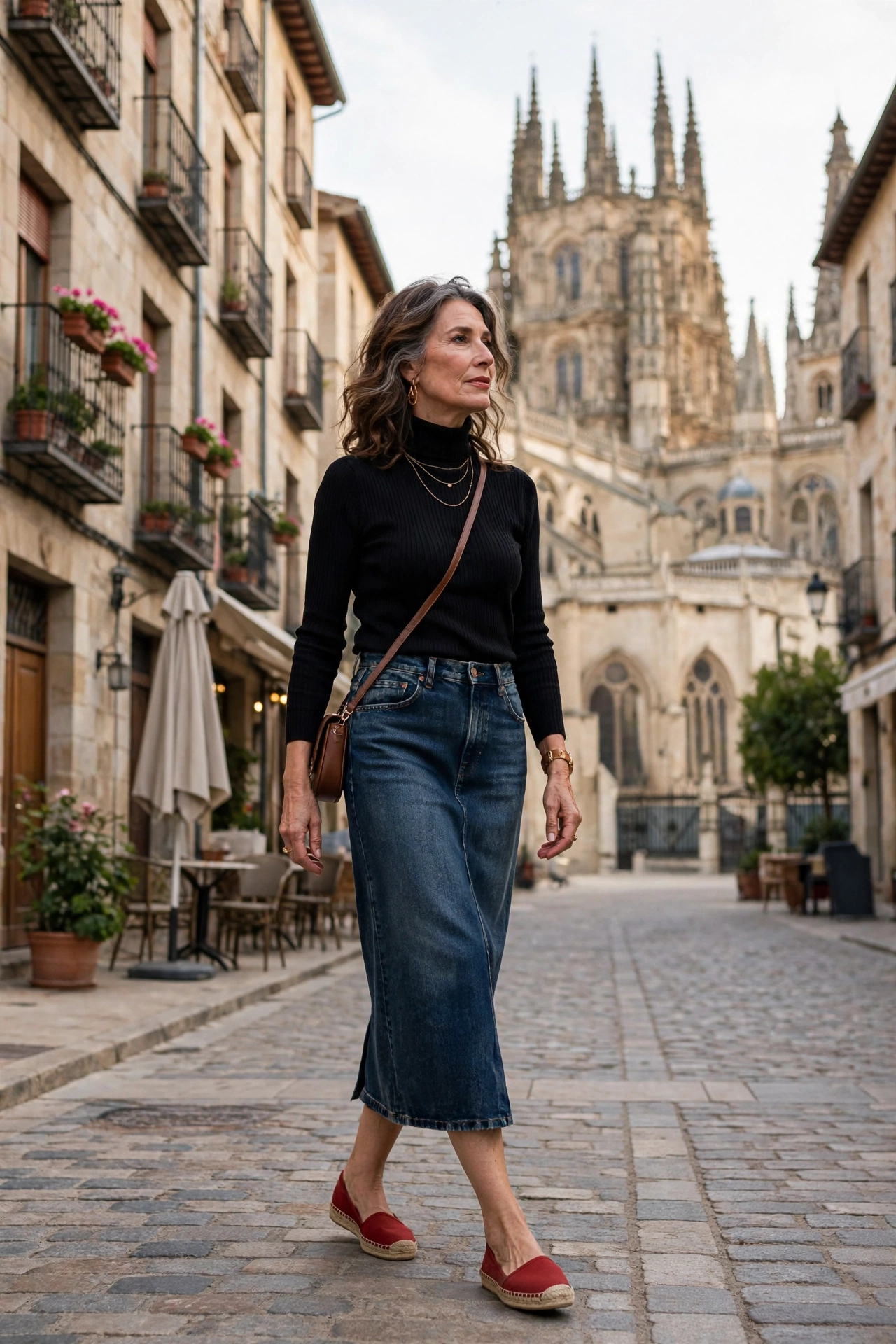 Elegant woman over 50 wearing Spanish style outfit idea 18