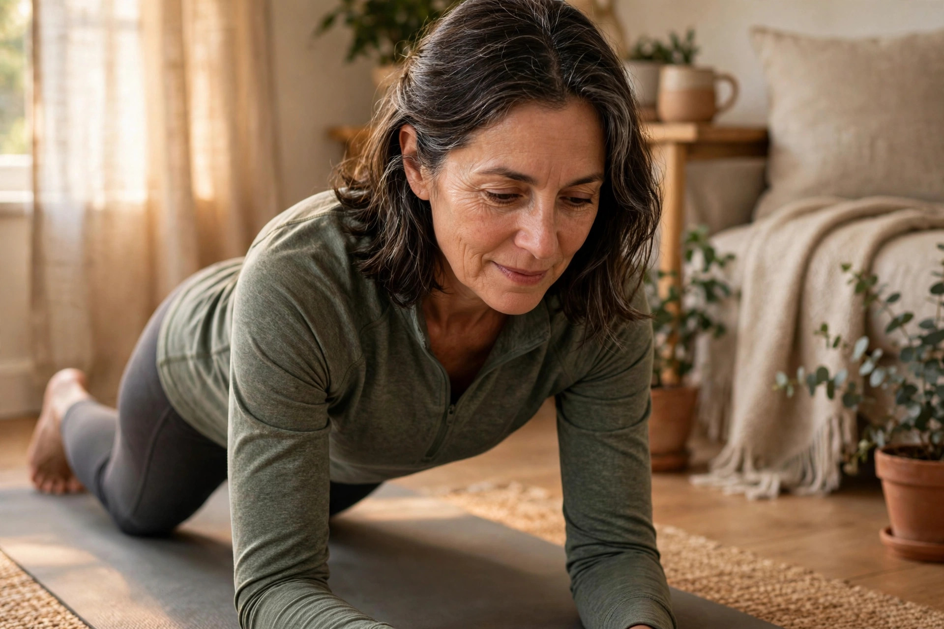 Woman in her 50s doing a modified knee plank