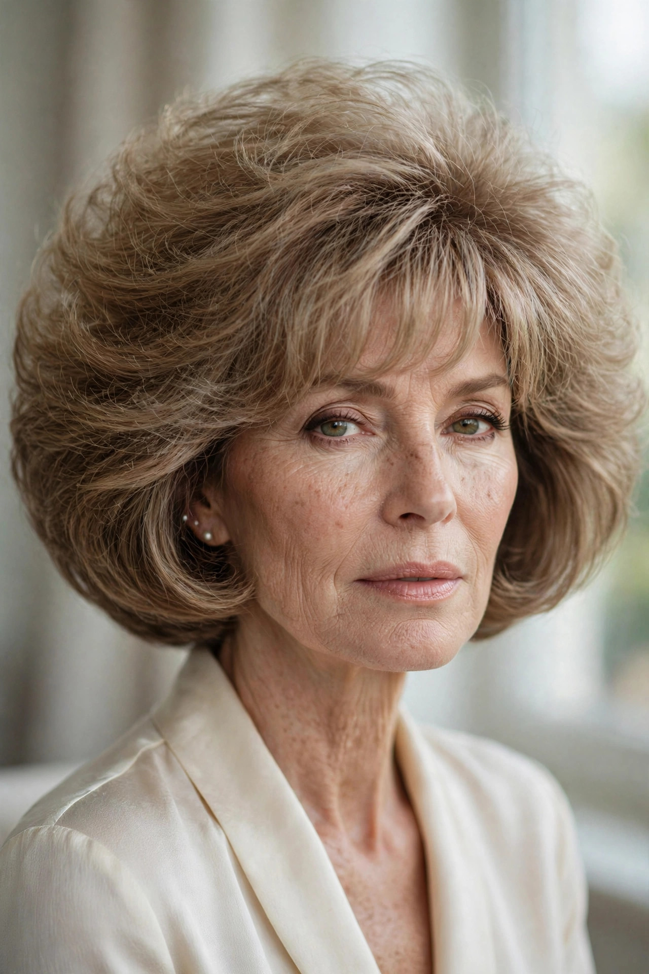 Woman in her 50s with a voluminous Rounded Bob with Airy Fringe