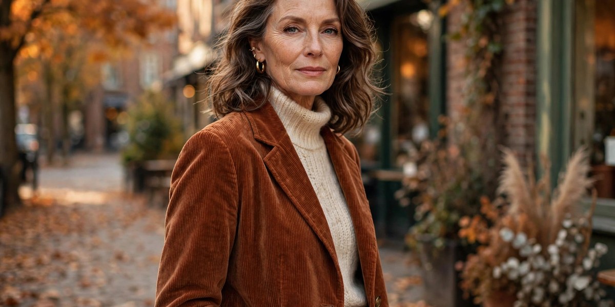 Woman over 50 wearing an olive utility jacket fall outfit