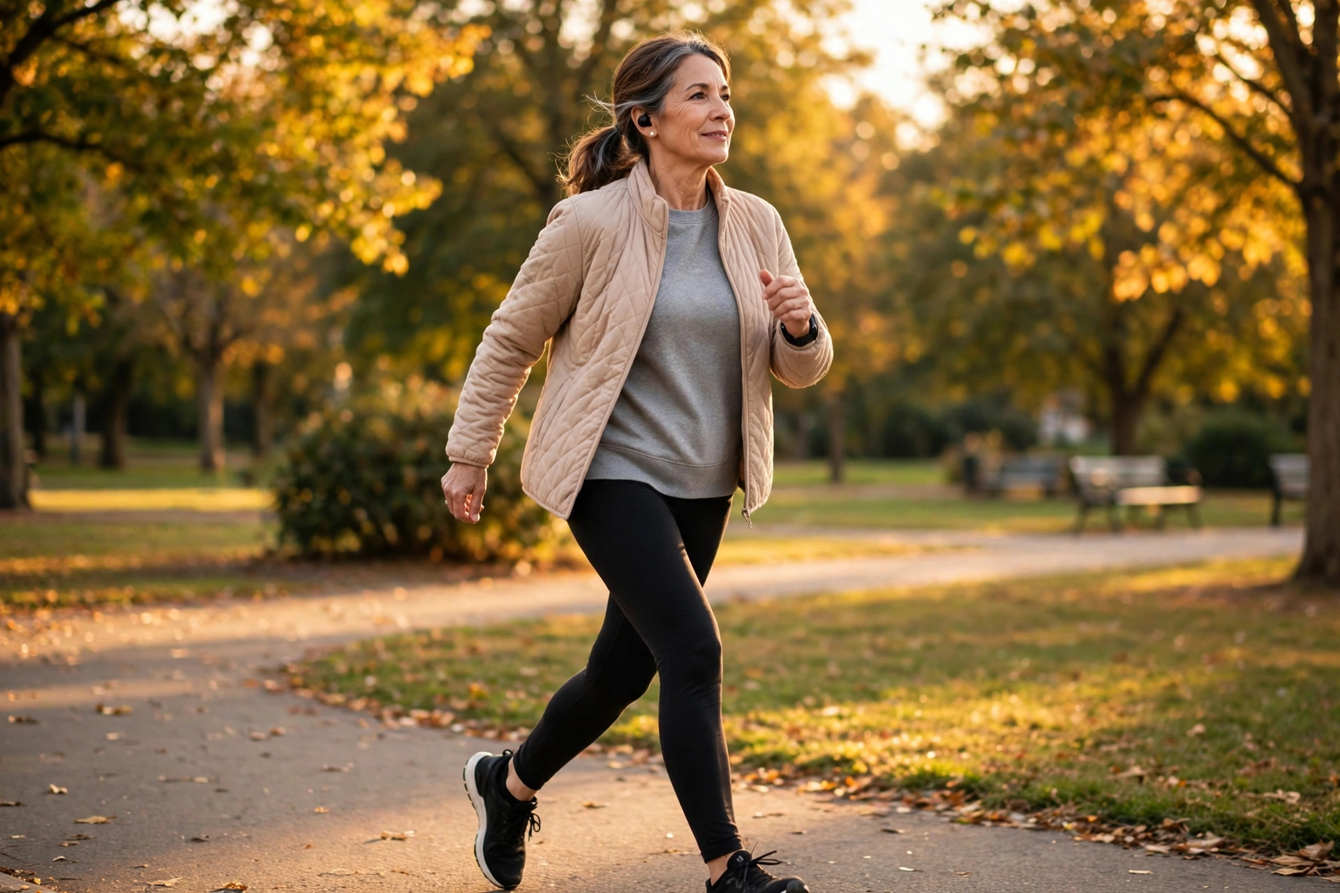 Woman in her 50s doing brisk interval walking