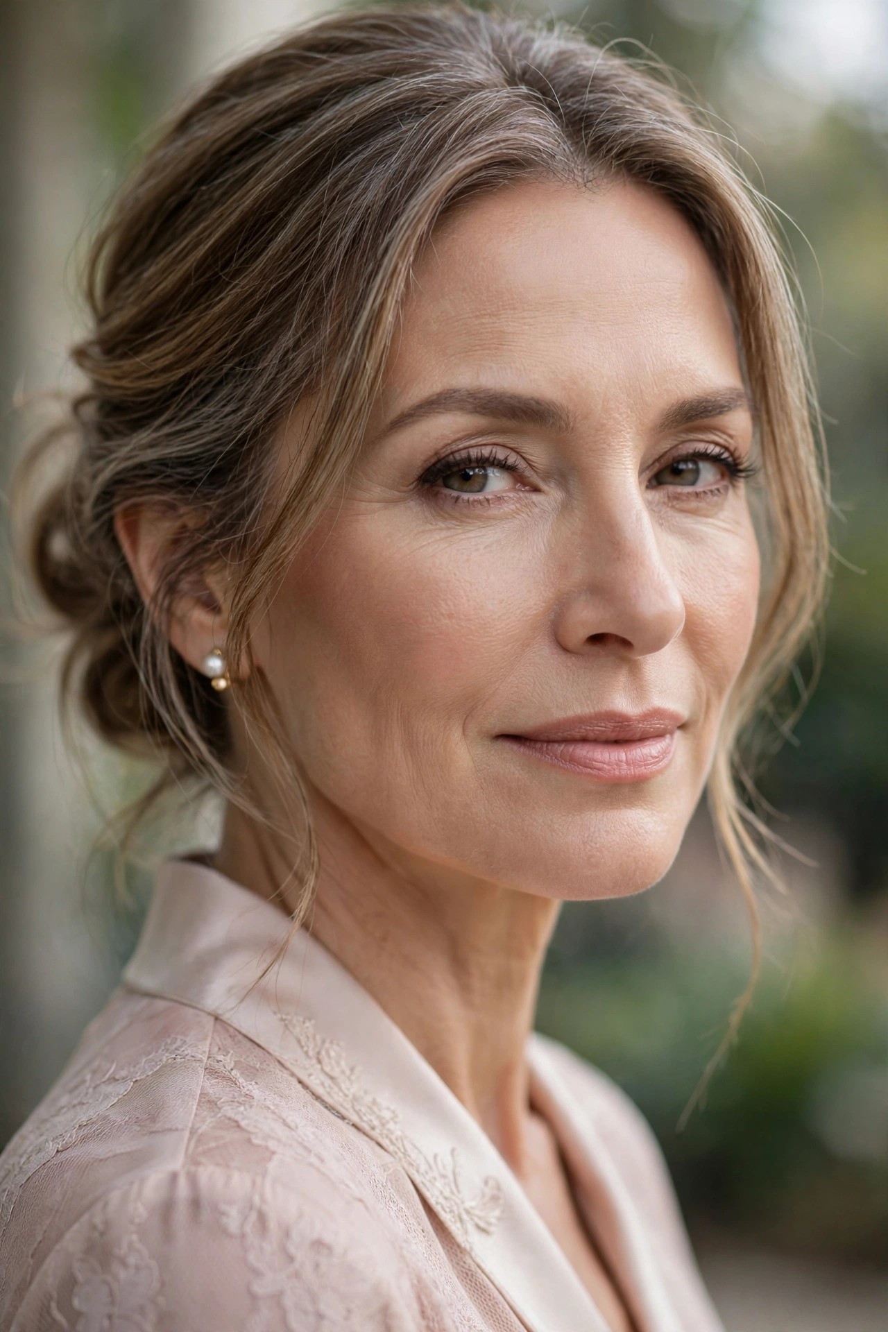 Woman over 50 with flawless primed smooth makeup base, refined natural complexion
