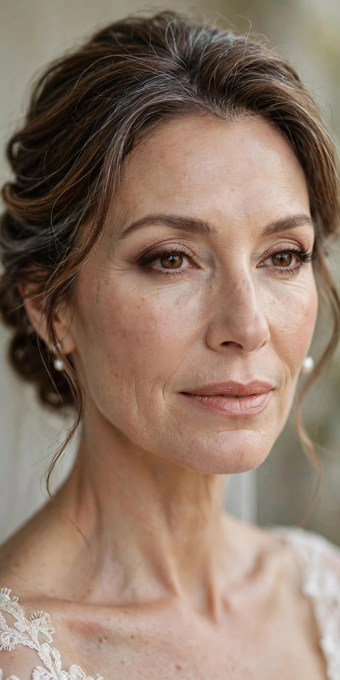 Woman over 50 with soft brown eyeliner smudged along the upper lash line