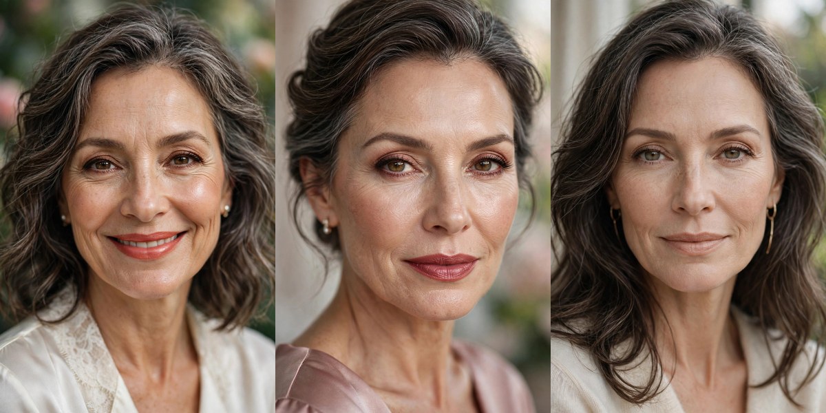 Wedding guest makeup over 50, fresh photo-ready looks collage