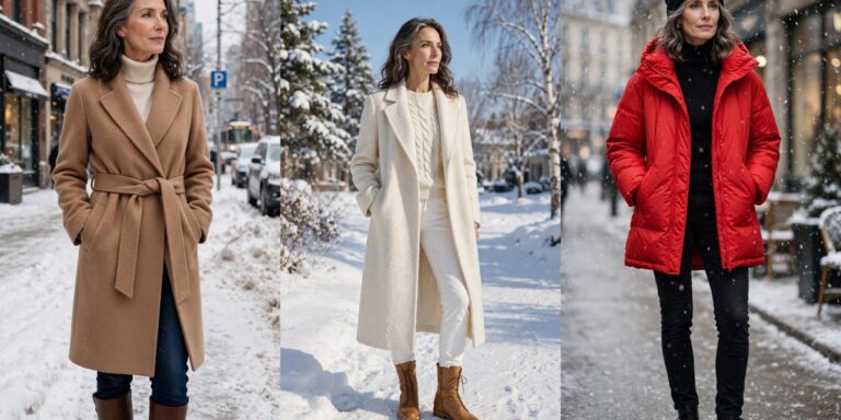 What to wear in Canada in winter over 50 — warm chic outfits collage