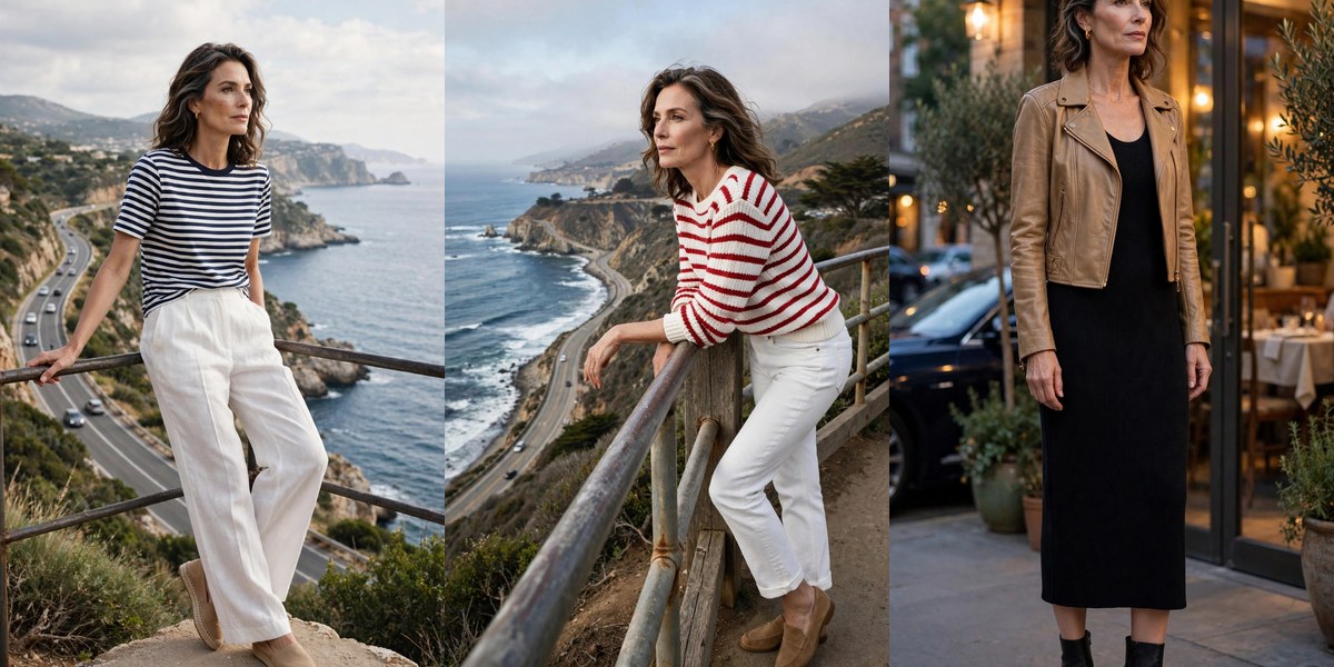 What to wear on a road trip over 50: comfy-cute outfits collage