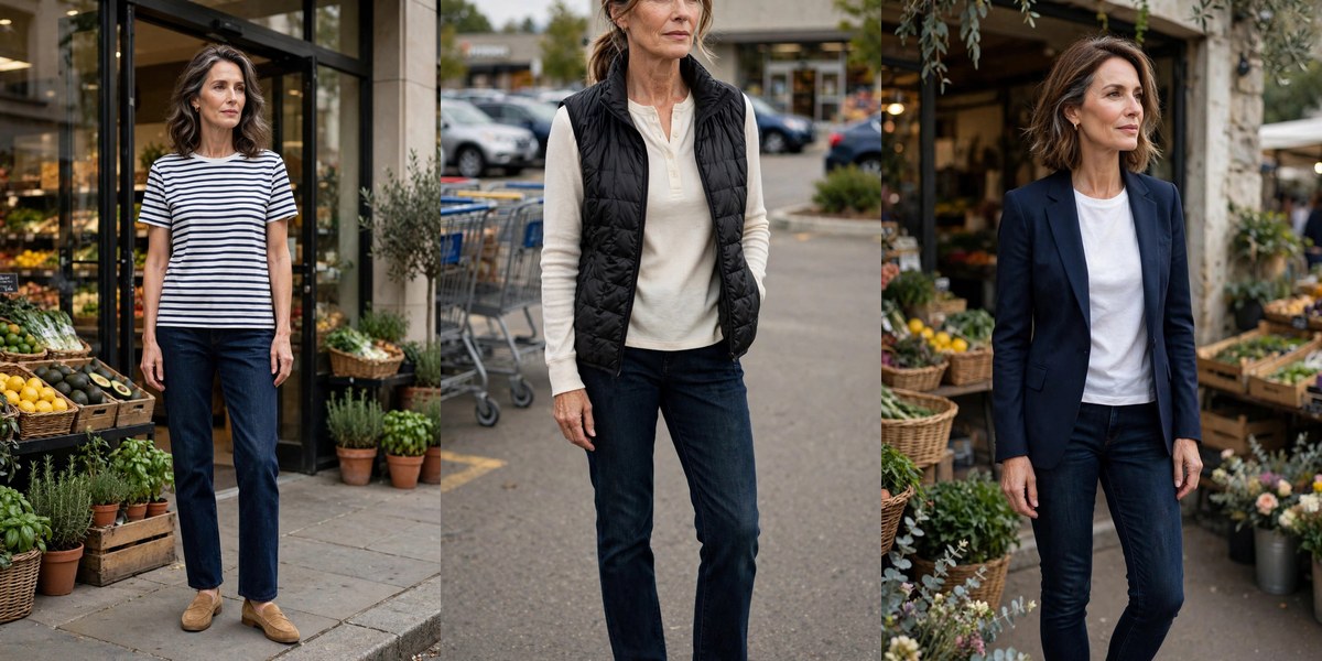 What to wear to the grocery store over 50 - put-together outfit ideas collage